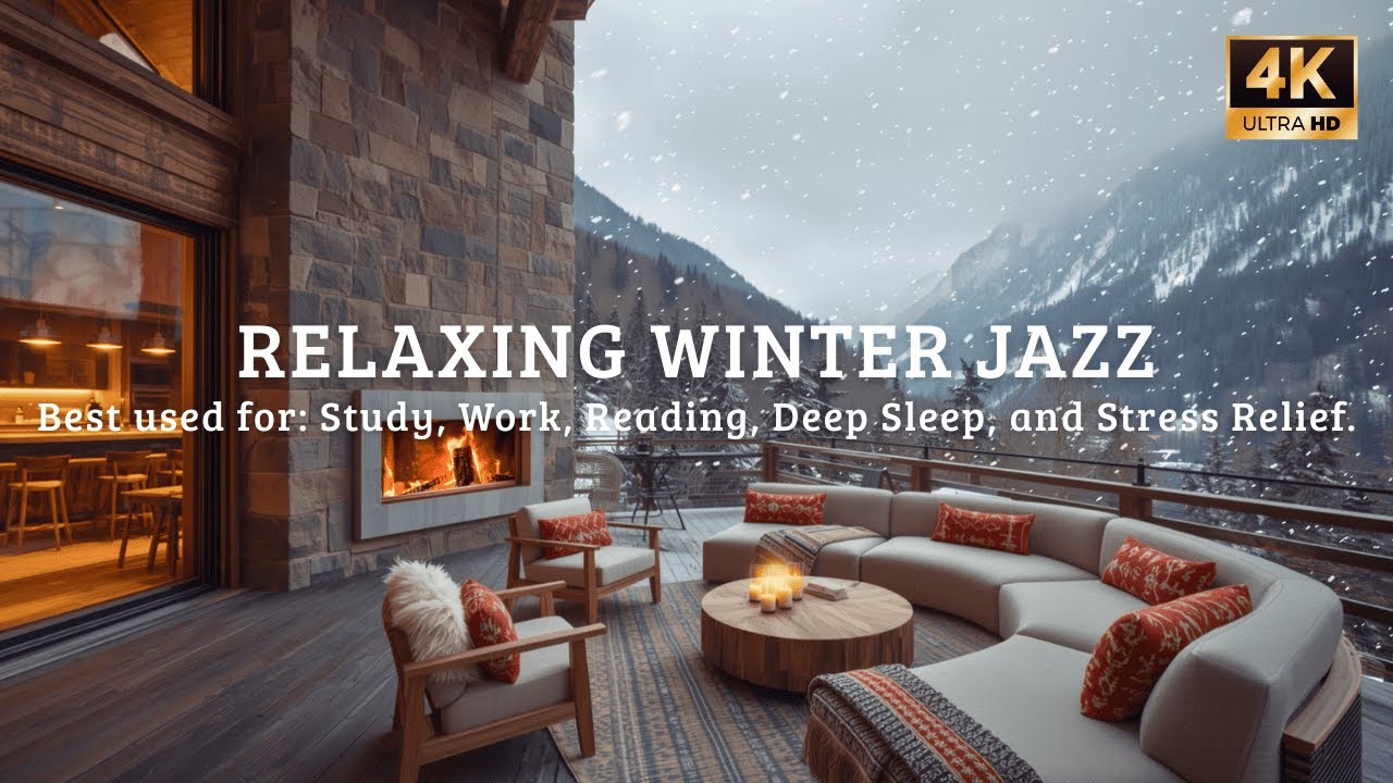 🔴 Relaxing Winter Lodge ❄️ Soft Piano Jazz & Fireplace for Study & Focus