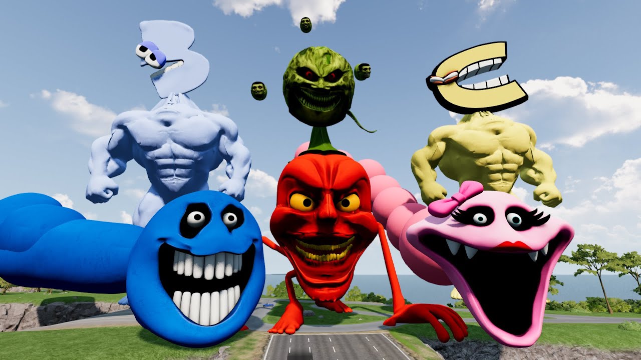 MONSTERS McQueen Transportation Triple Flatbed Trailer with BUS EATER vs Cars EATER - BeamNG #26