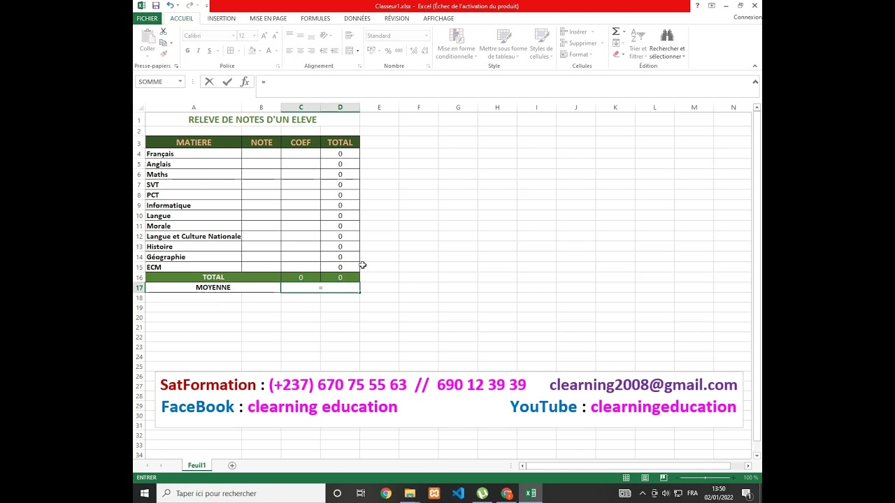 Créer une formule de la moyenne dans Excel