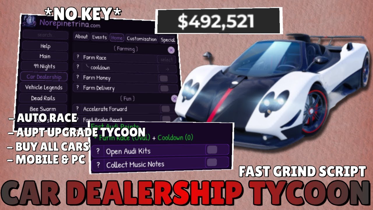 Car Dealership Tycoon Script *NO KEY* | Auto Farm Money, Auto Race, Auto Upgrade Tycoon...
