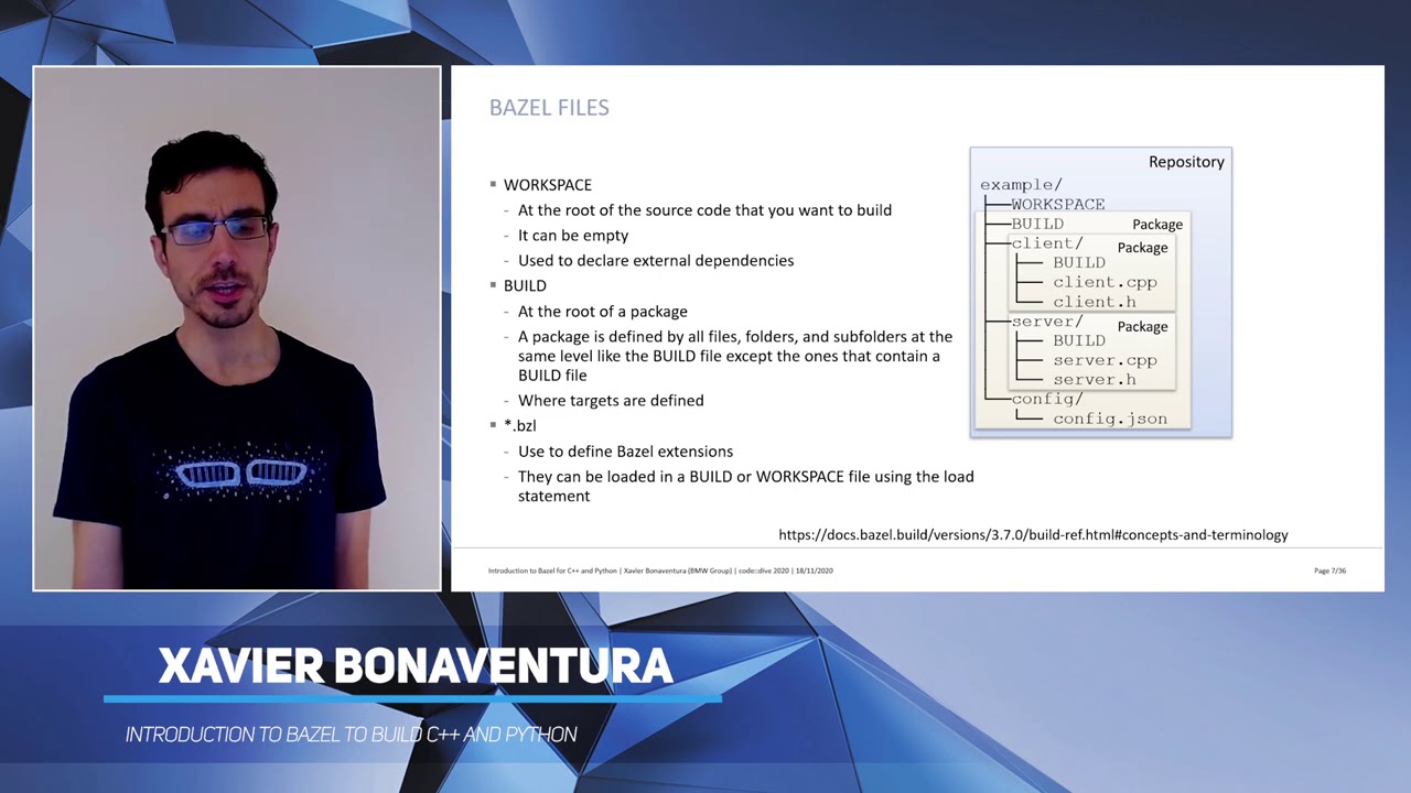Introduction to Bazel to build C++ and Python – Xavier Bonaventura – code::dive 2020