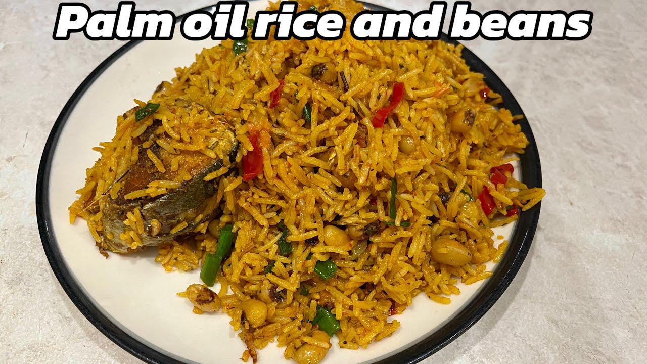 Palm oil Jollof rice and beans | Nigerian palm oil rice and beans recipe | native rice and beans