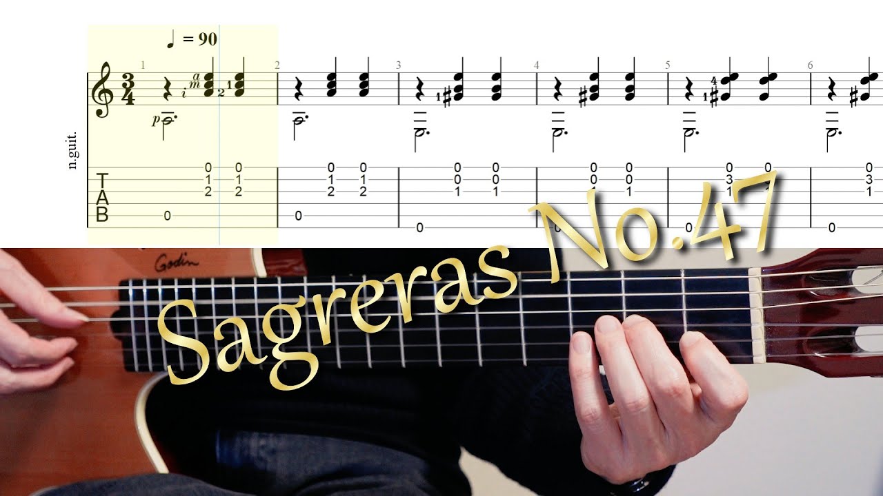 《 Guitar Exercise 319 》 Fingerpicking Study in Waltz　Sagreras No.47　【Sheet Music / TAB譜】　右手、リハビリ中！