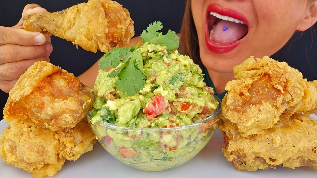 THEE CRISPIEST CRUNCHIEST FRIED CHICKEN & GAUCAMOLE ASMR MUKBANG OMAD BIG BITES