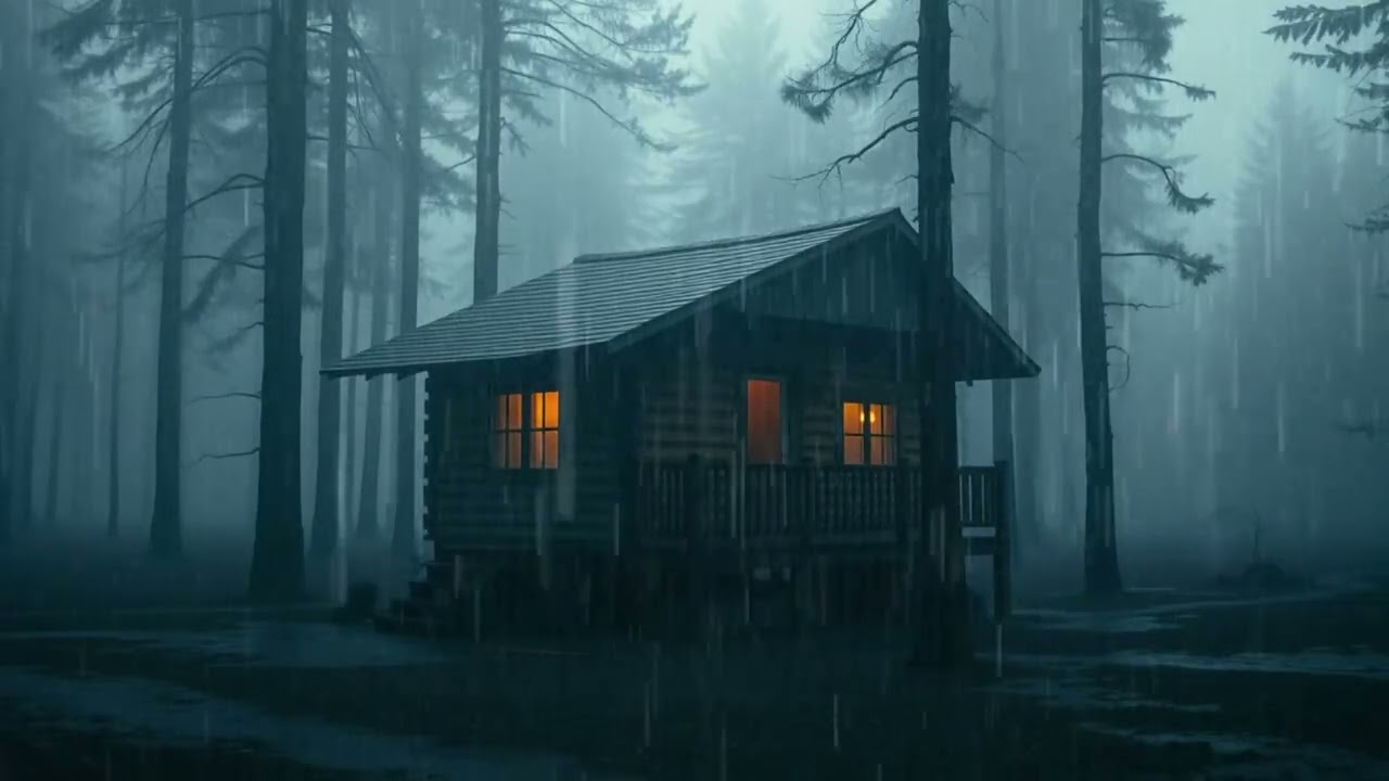 Rainy Forest Cabin at Night 🌧️ Dark Atmospheric Rain Sounds for Relaxing, Studying & Sleeping