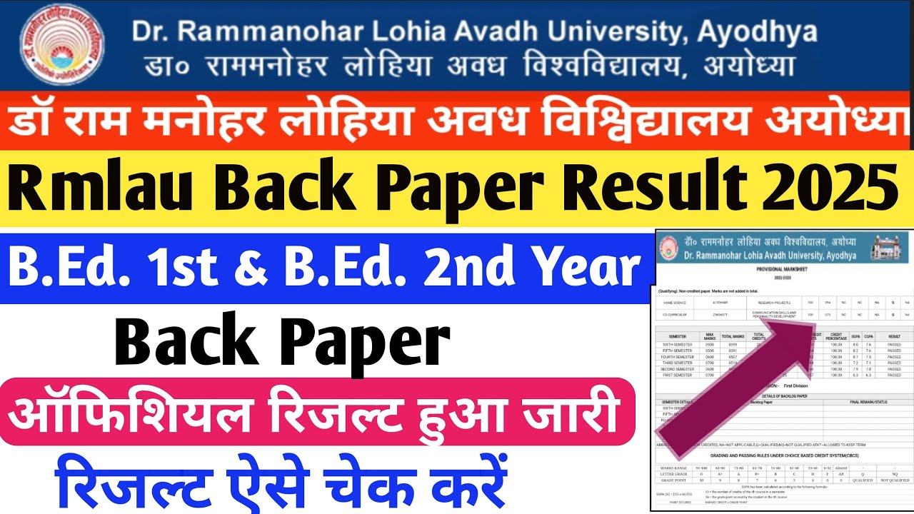Rmlau result 2025  | Bed Med Back Paper Result declared | Rmlau Exam result | #rmlau #babscbcom |