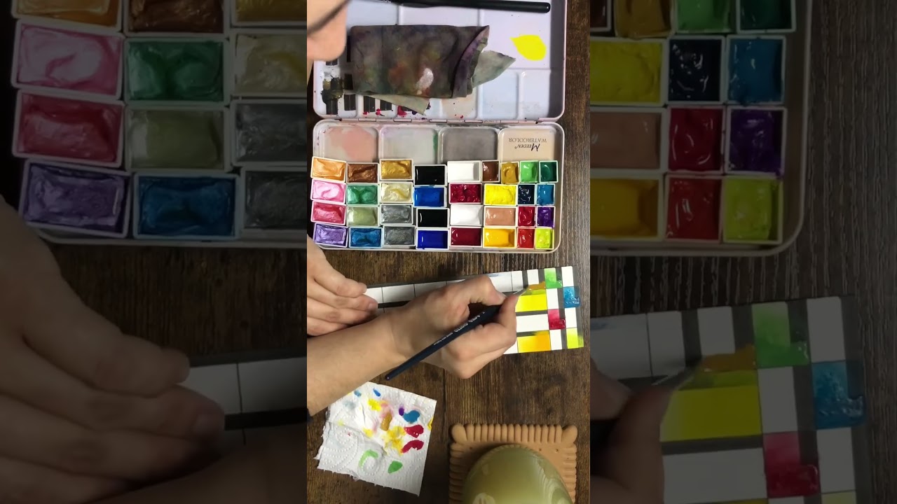 Swatching my one and only gouache palette 