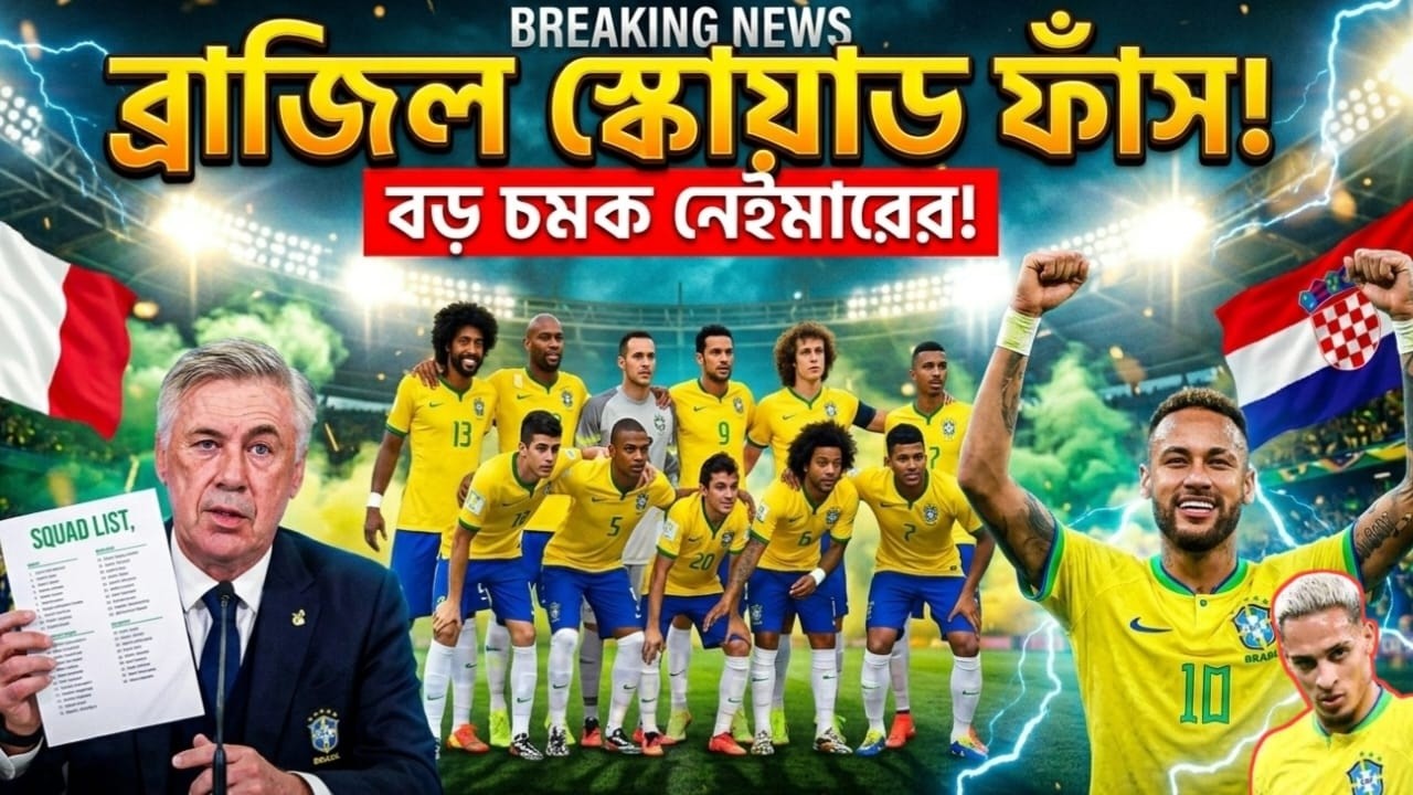 ফাঁস হলো ব্রাজিল স্কোয়াড! নেইমারসহ কারা থাকছে ফ্রান্স ও ক্রোয়েশিয়ার বিপক্ষে?Brazil squad 2026