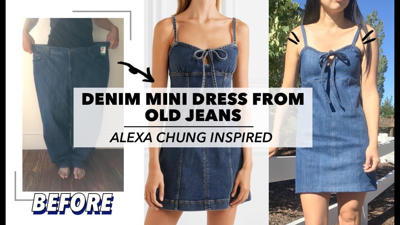 Refashion Denim Mini Dress From Old Jeans (Alexa Chung Inspired) | $5 Fashion Challenge