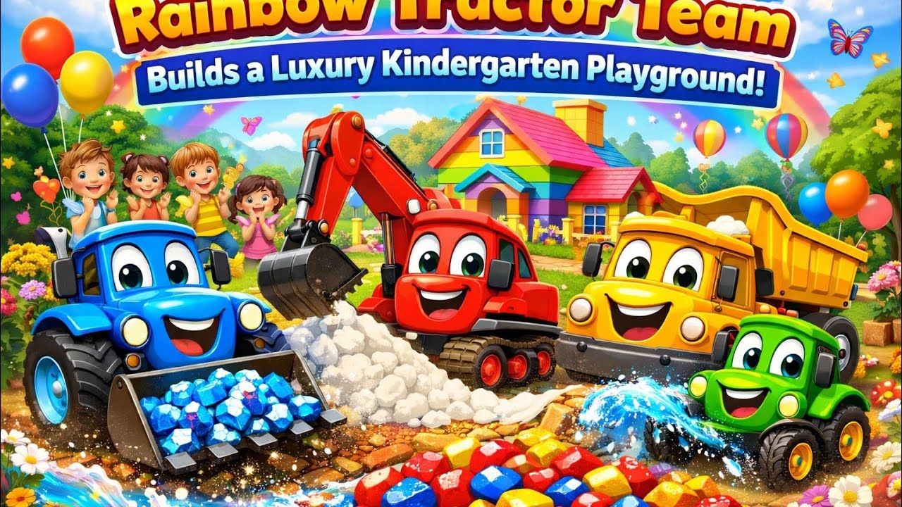 Rainbow Tractor Team Builds a Luxury Kindergarten Playground! 🌈🚜 Magical 3D Cartoon for Kids