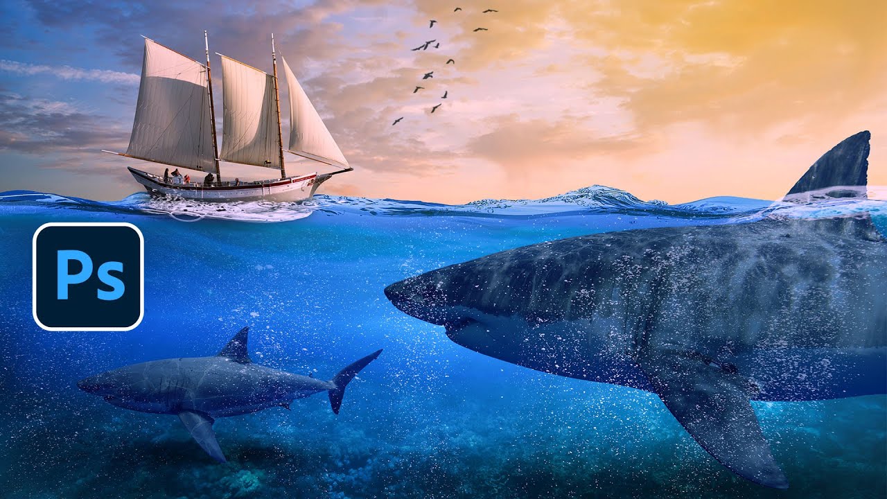 Photoshop Photomontage Créatif #3 Les dents de la mer