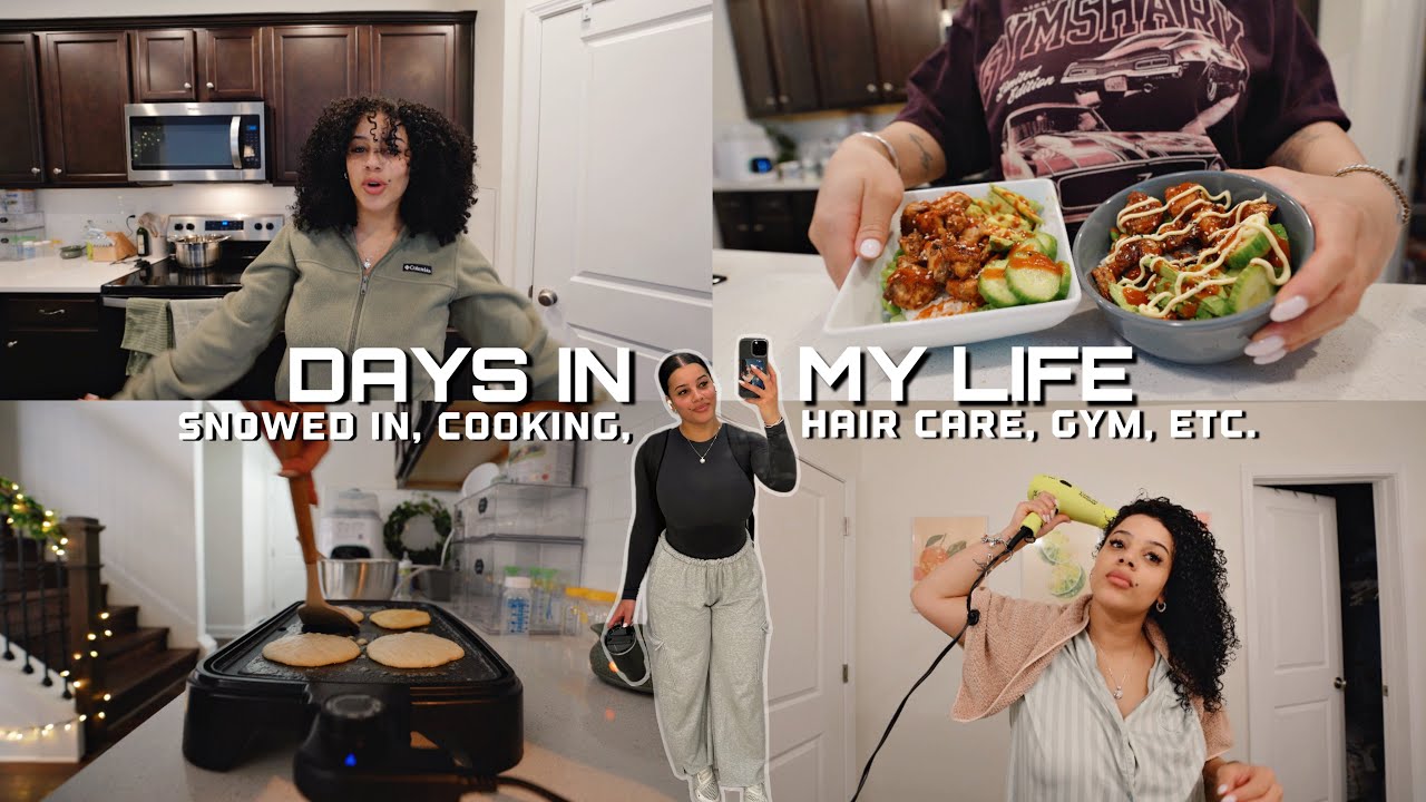vlog: days in my life ᢉ𐭩 snowed in, cooking, hair care, gym, grocery shopping etc.