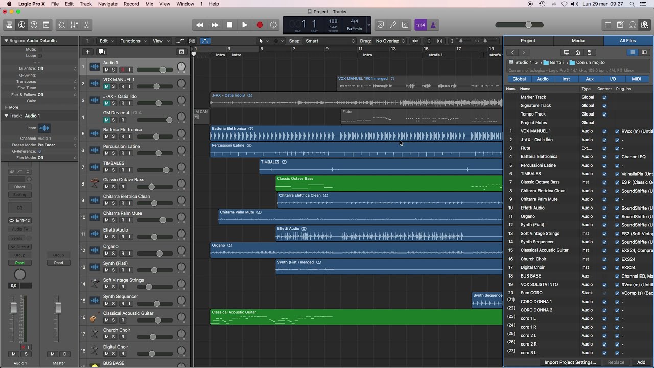 Come importare tracce da un progetto ad un altro. Logic Pro.