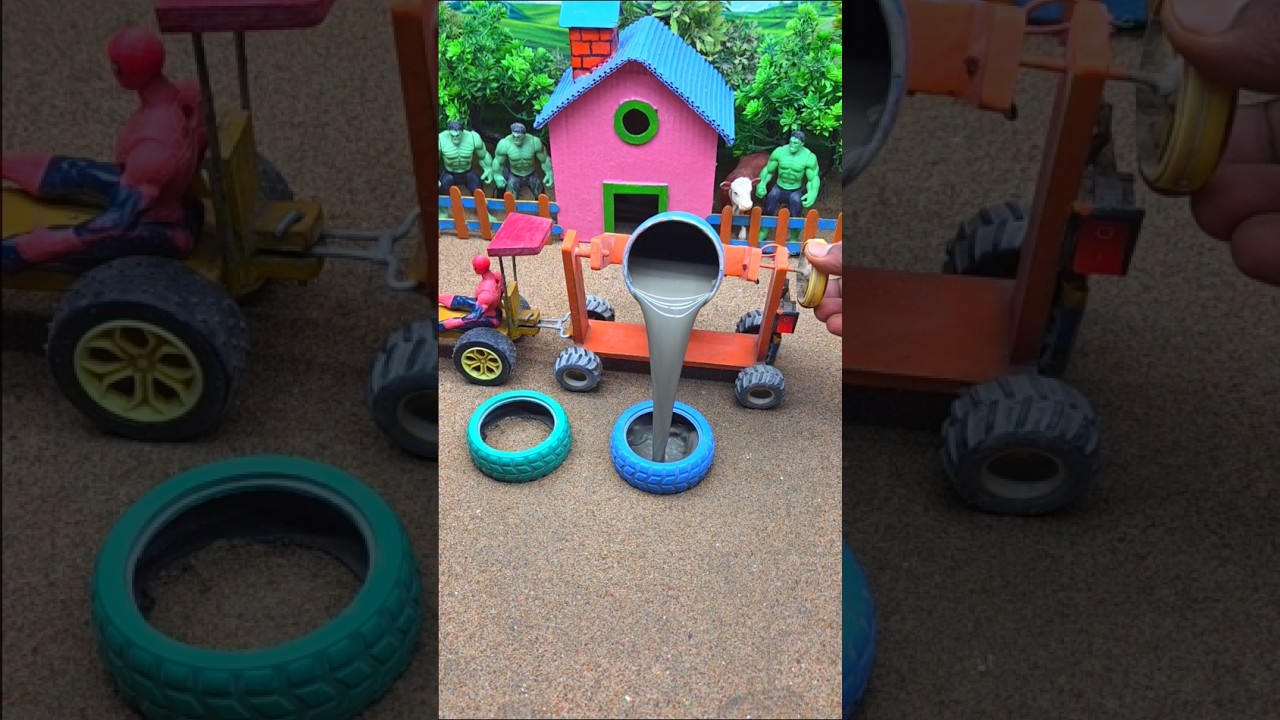 😱 Mini Tractor Making Cement Pillar | Amazing Real Working DIY Construction Machine 🚜 #shorts
