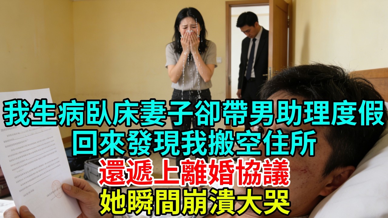 我生病卧牀，妻子卻帶着男助理去國外度假，回來發現我搬空住所，還遞上離婚協議，她瞬間崩潰大哭#故事頻道#故事#情感故事