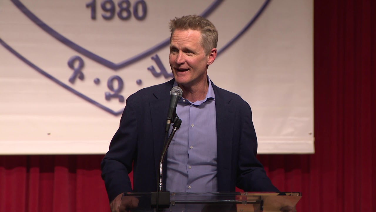 Golden State Warriors Coach Steve Kerr speaks at KZV school gala
