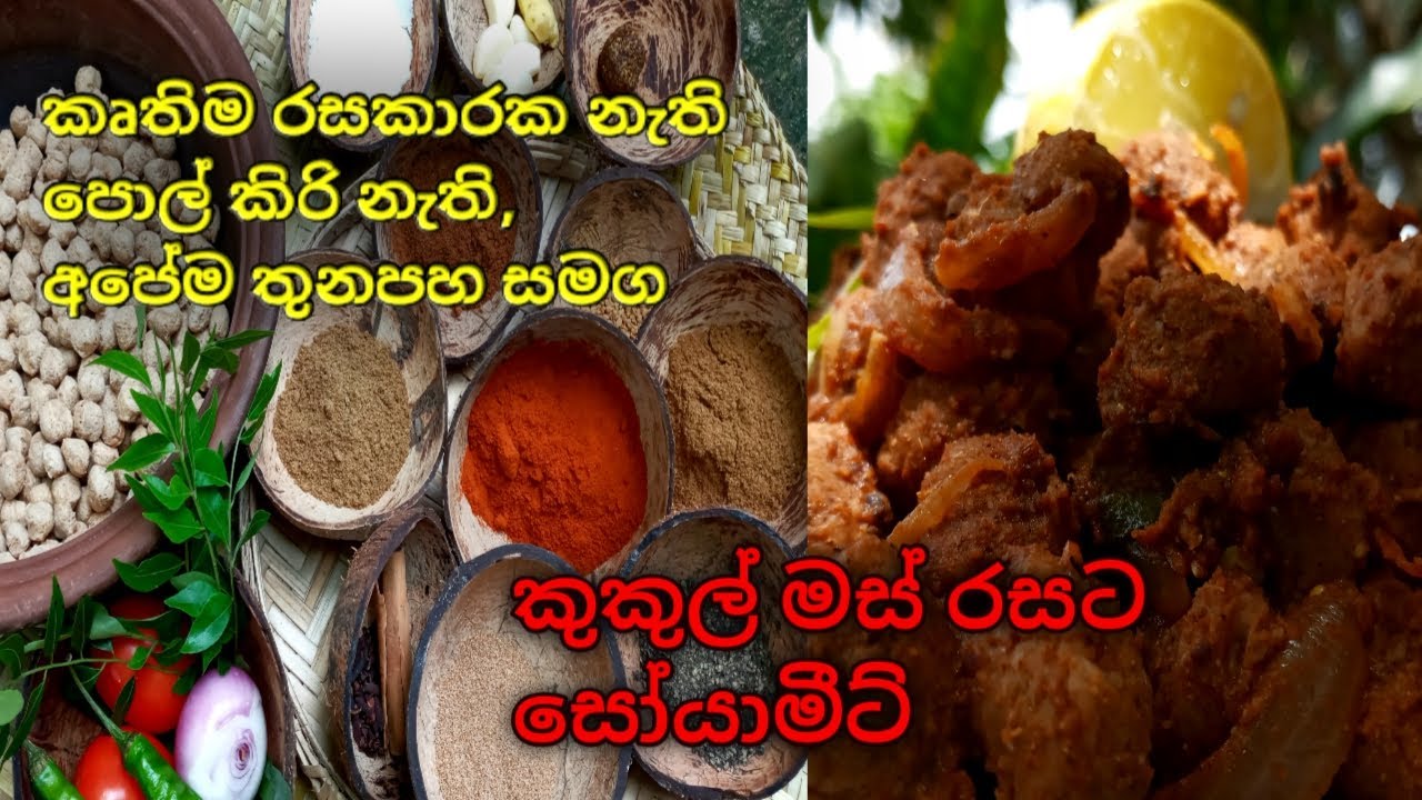 රසකාරක නැතුව මස් වගේ රසට සෝයාමීට් උයමු | soya meat curry sri lanka | soya meat curry outdoor cooking