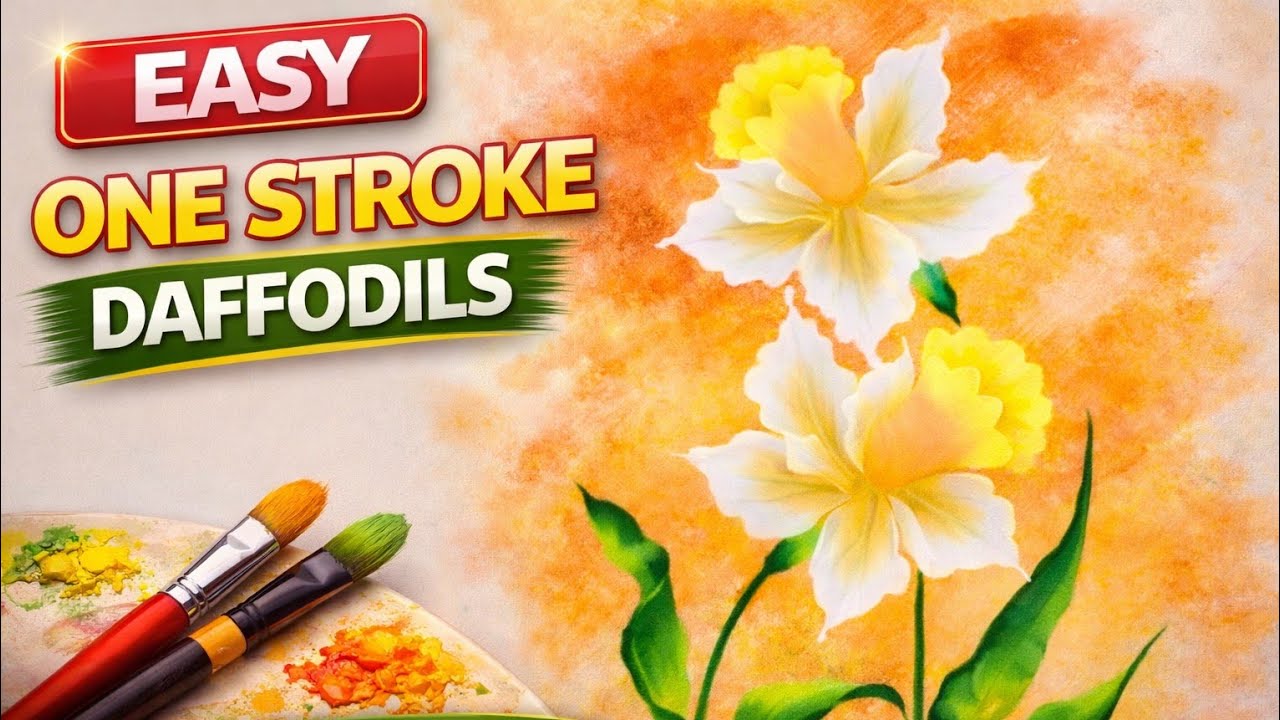 How to paint Daffodils | Easy daffodil flowers acrylic painting | one stroke painting for beginners