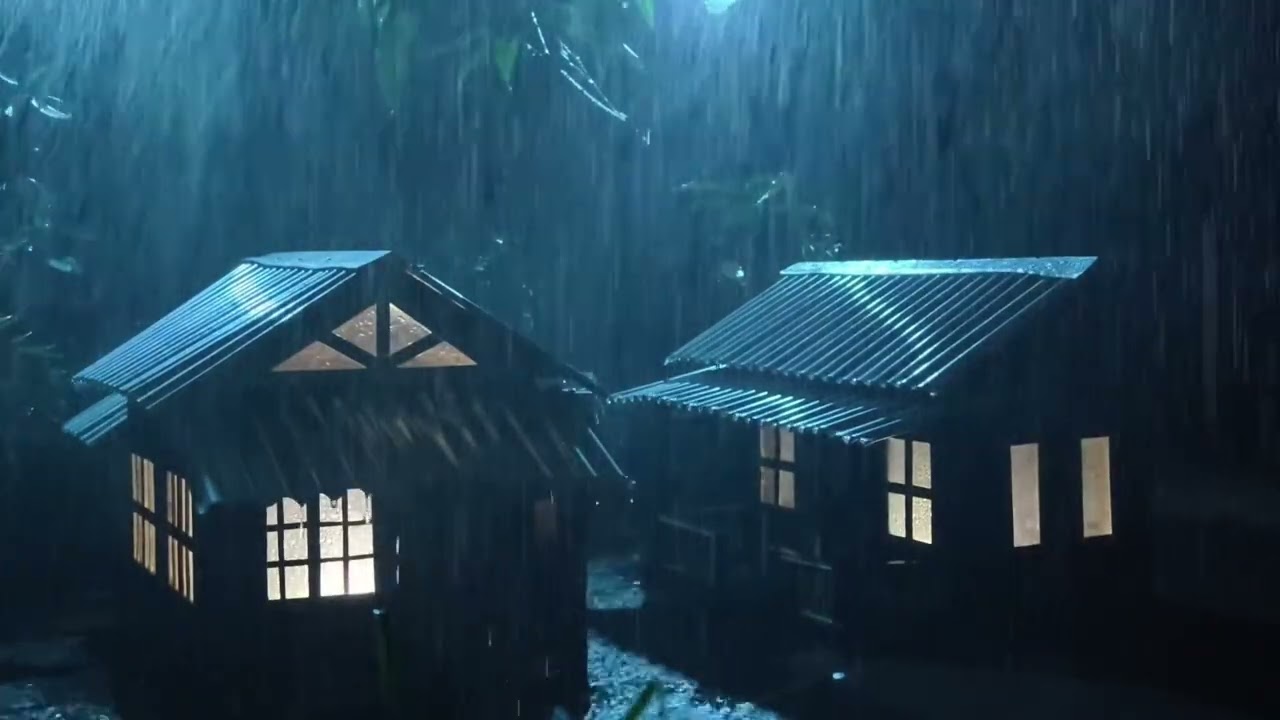 No Ads Rain Sounds for Sleeping - ASMR Torrential Rain on Tin Roof for Nighttime Anxiety Calm