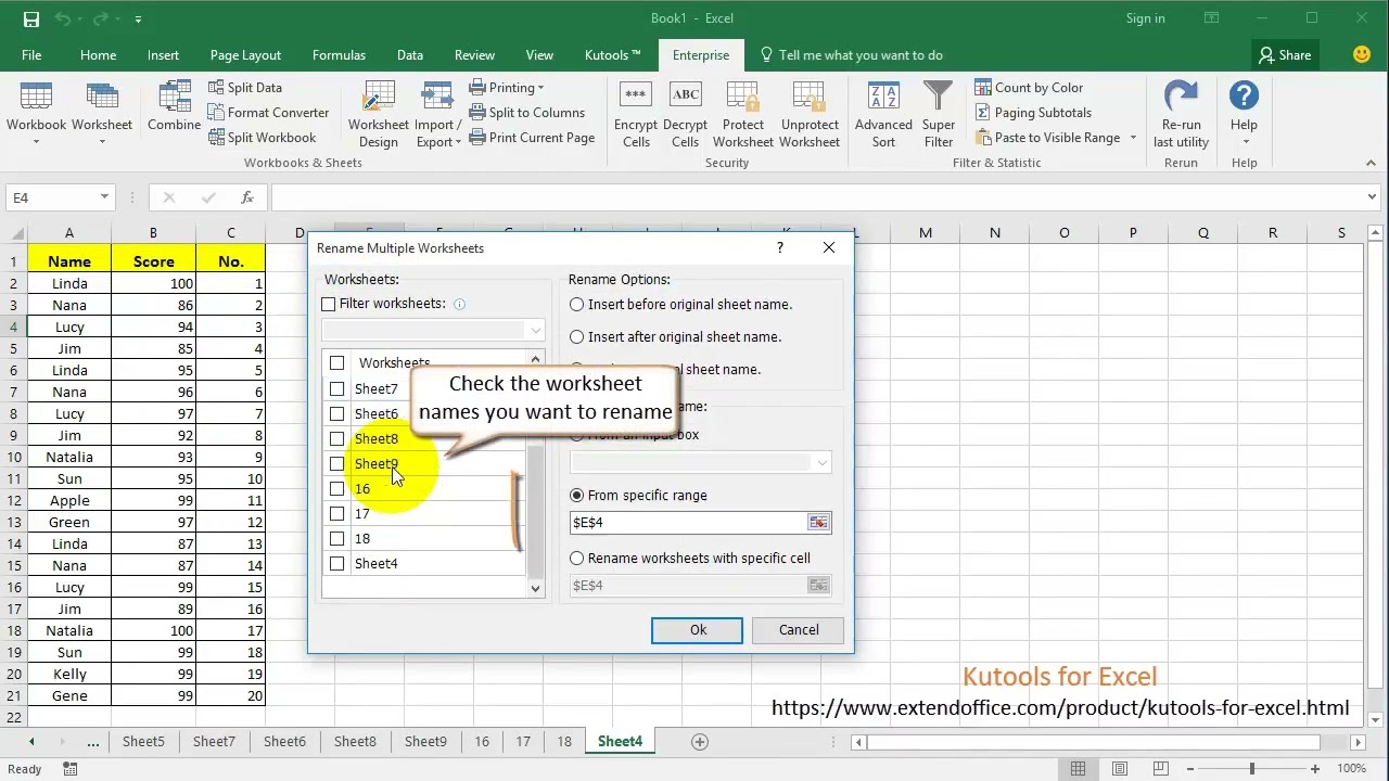 How to make sheet tab name equal to cell value in Excel
