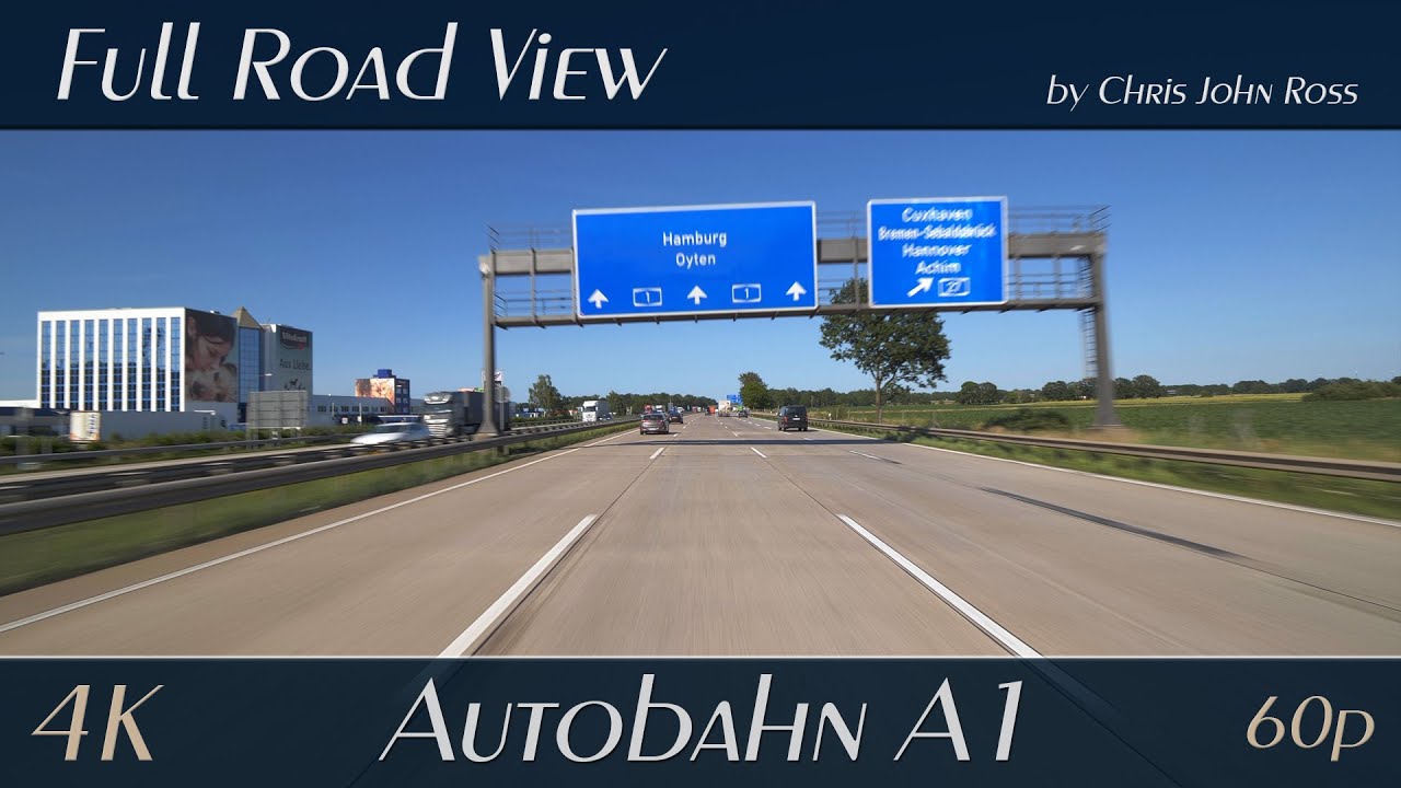 Autobahn (A1), Germany: Bremen-Mahndorf - Bremer Kreuz - Oyten - Posthausen - 4K (2160p/60p)
