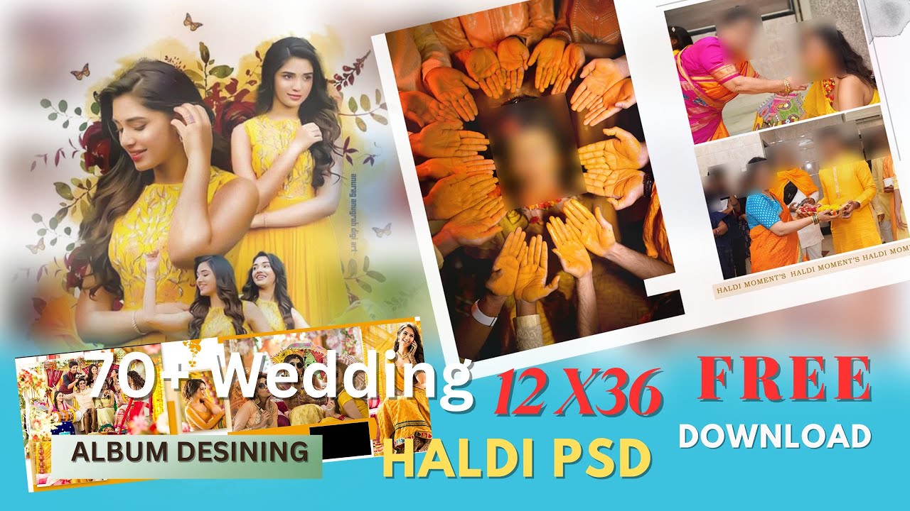 wedding album 70 + Haldi psd free download 12x36 zip #kanandigital
