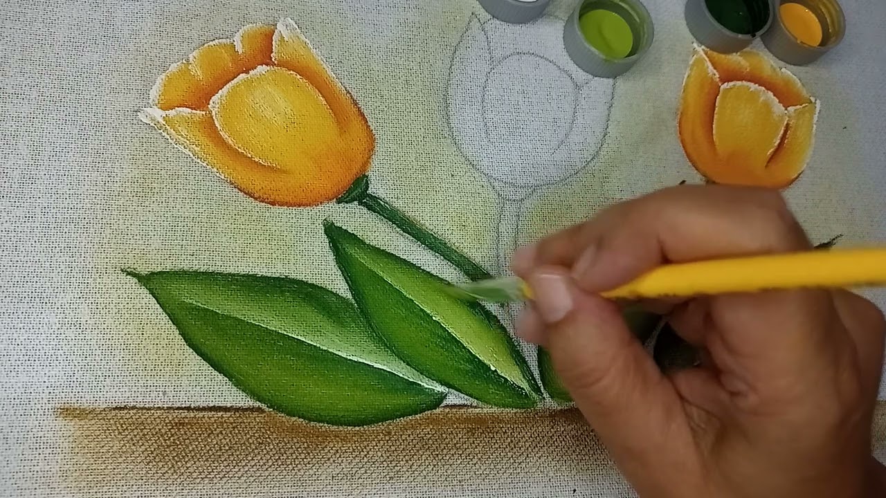 Como pintar tulipas em tecido.  Fácil e rápido. Iniciantes. Renda extra.