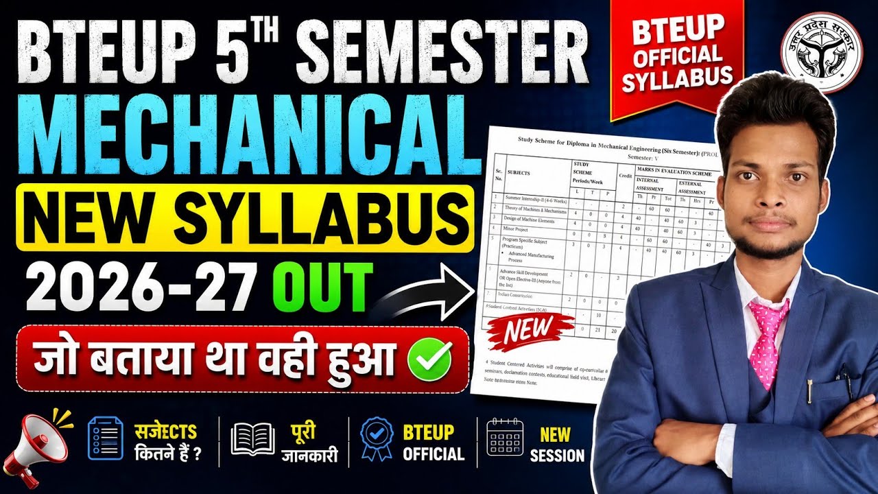 Bteup 5th Semester 2026-27 Official Syllabus Out || Bteup 5th sem Mechanical New Syllabus 2026-27 ||