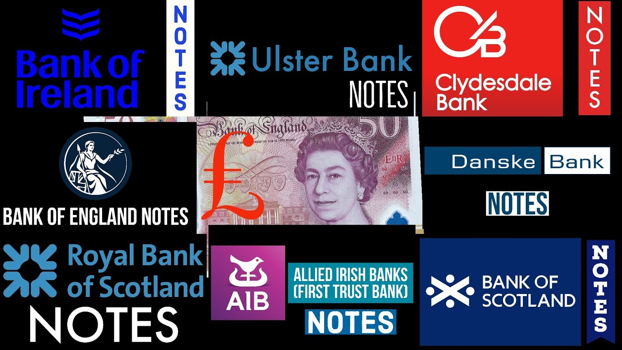 All UK Notes. Notes that you didn't know. Notes of all banks Current banknotes of the pound sterling