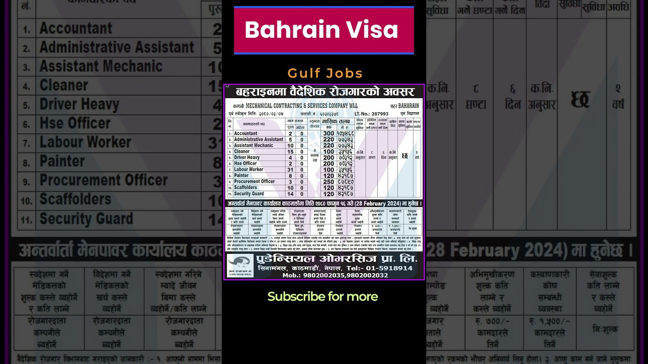 Bahrain job vacancy in Nepal || Bahrain new Demand 2024 ||#baideshikrojgar #employmentvisa