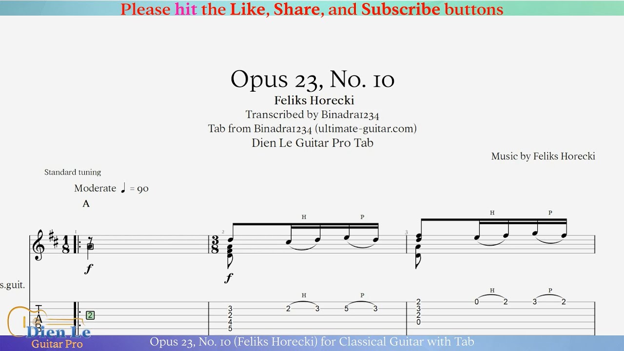 Opus 23, No. 10 (Feliks Horecki) for Classical Guitar with Tab