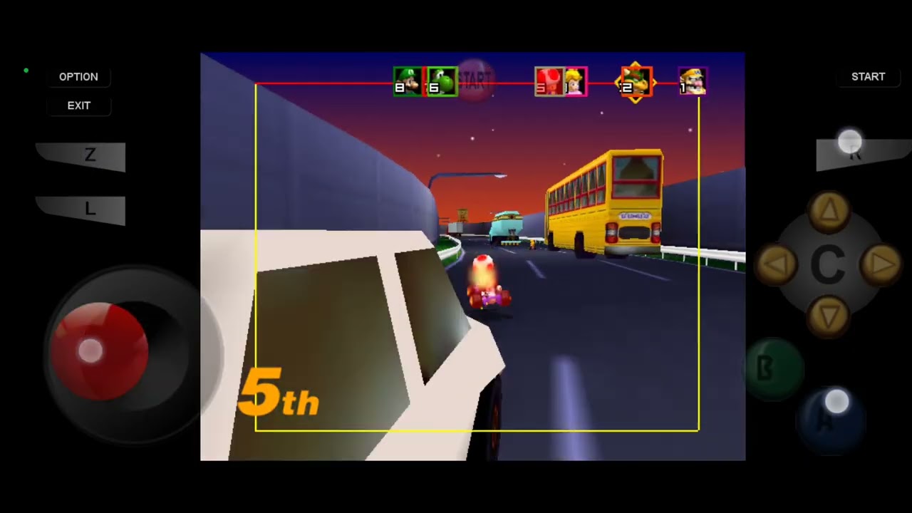 Jugando Mario kart 64 en la pista de toad