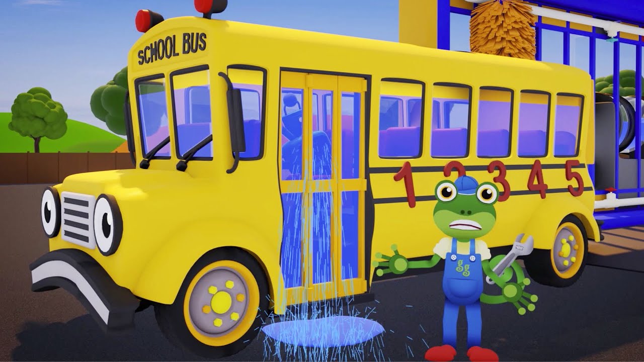 Sammy The School Bus Truck Wash Washout | Gecko's Garage | Bus Videos For Kids