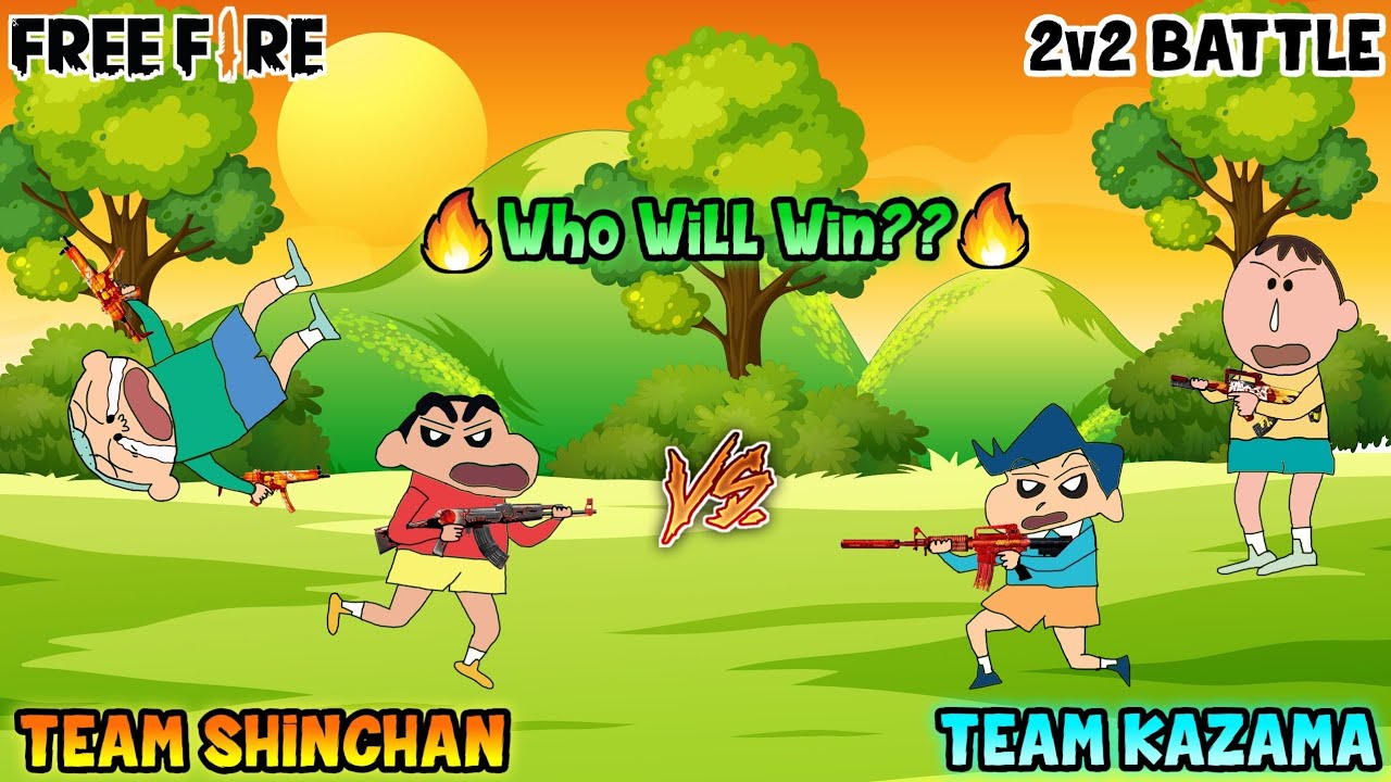 Shinchan and masao vs kazama and bochan in free fire duo battle 😱🔥 | shinchan playing free fire 😂🔥