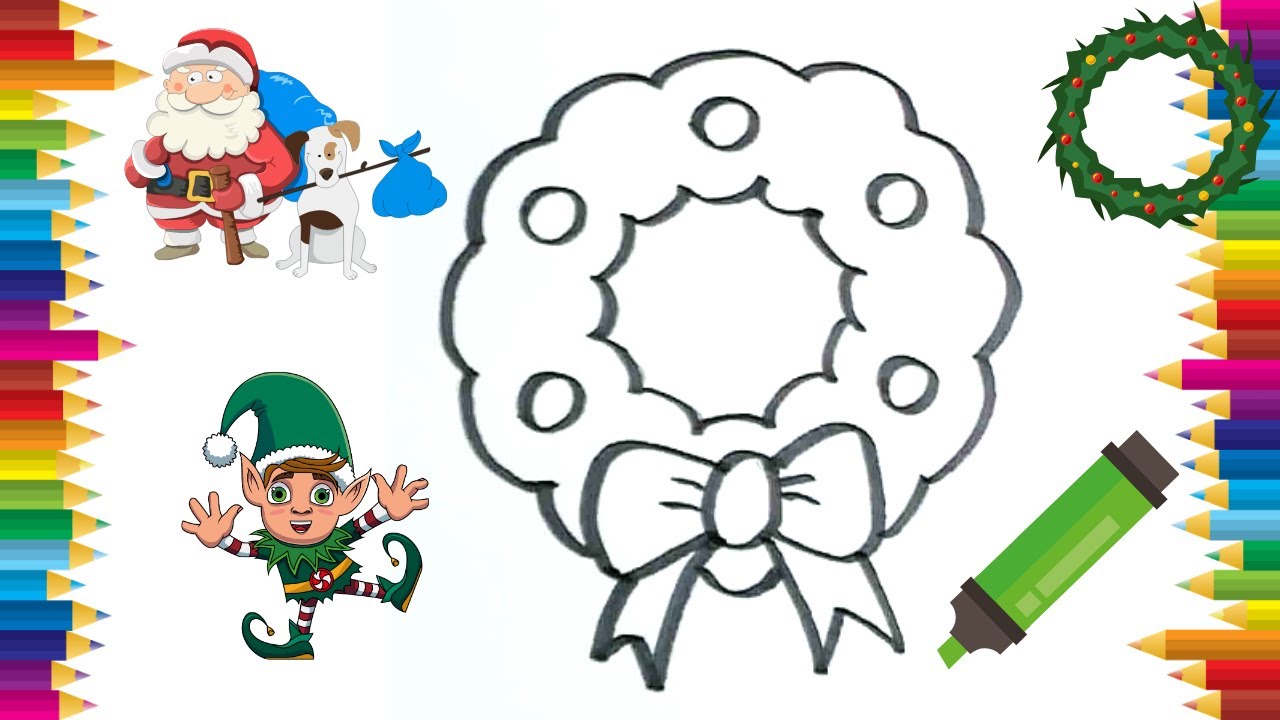 How To Draw A Simple Christmas Wreath | Cute Easy Drawing And Coloring For Kids #wreath #christmas