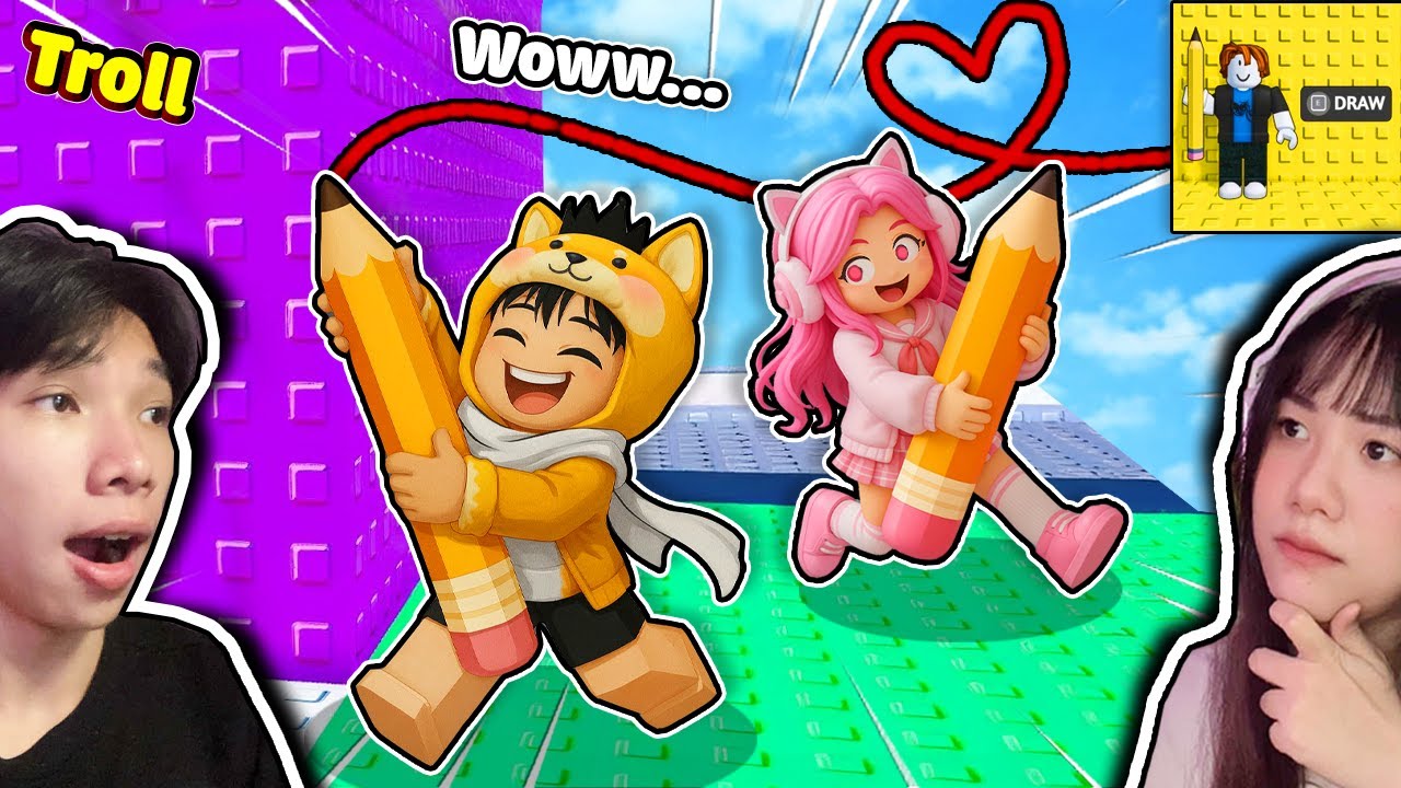 Sở Hữu Cây Bút Thần Kì Leo Tháp TROLL Vẽ Cùng Người Yêu 😍️ Ngáo Và Kemy Draw Troll Tower Roblox 🎨