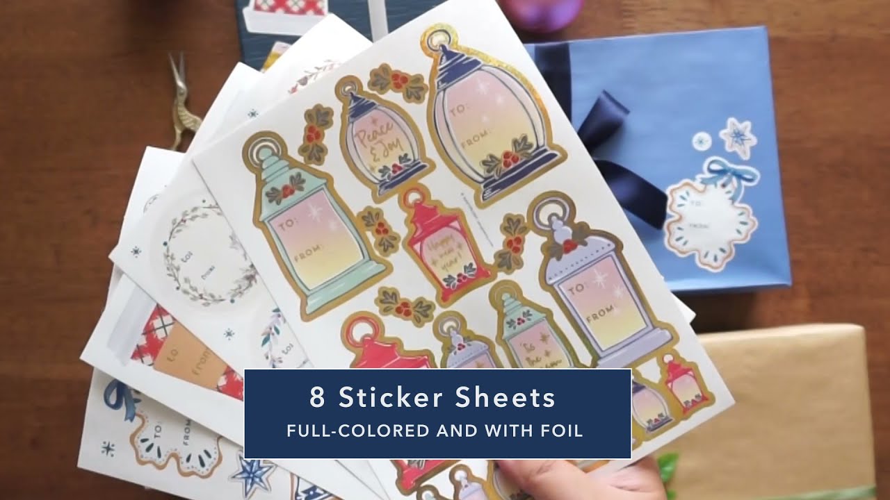 Navy Peony Christmas Gift Tag Stickers