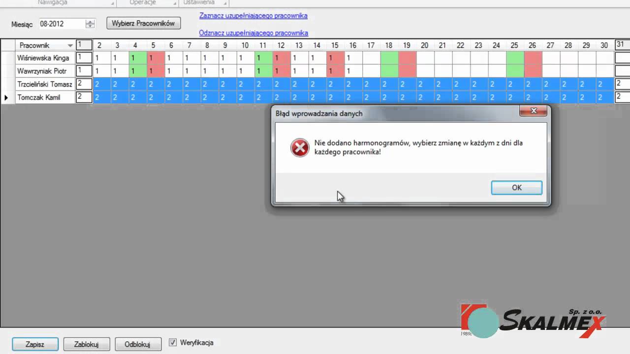 RCP - Harmonogram pracy (Skalmex)