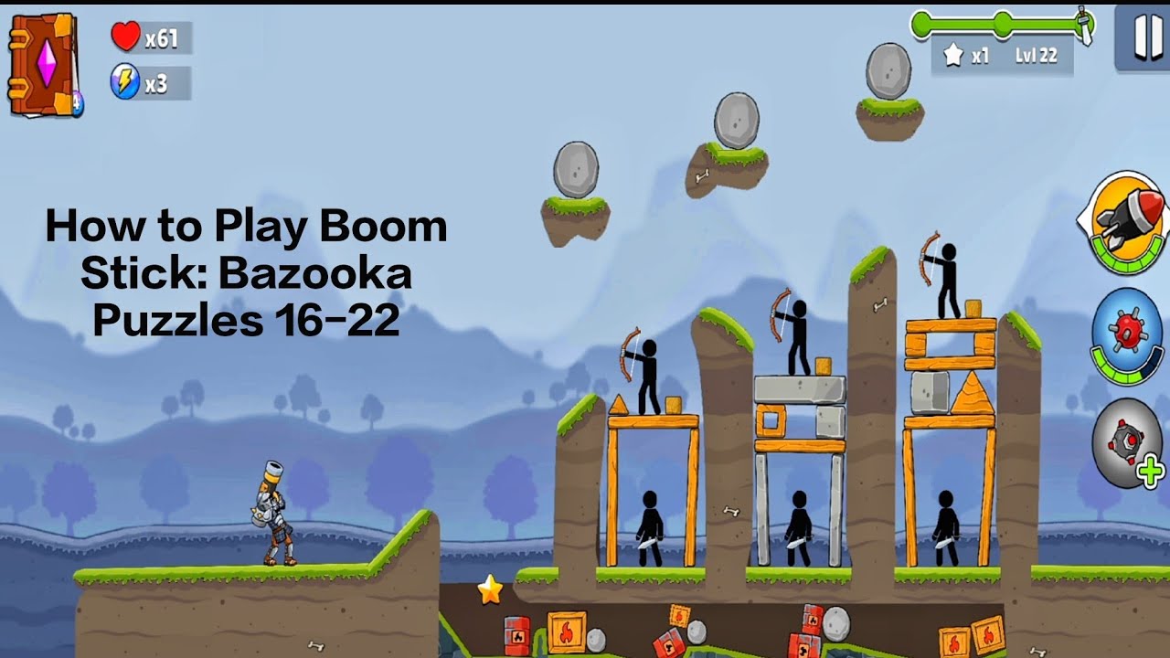 How to Play Boom Stick: Bazooka Puzzles level 16-22 Android Gameplay