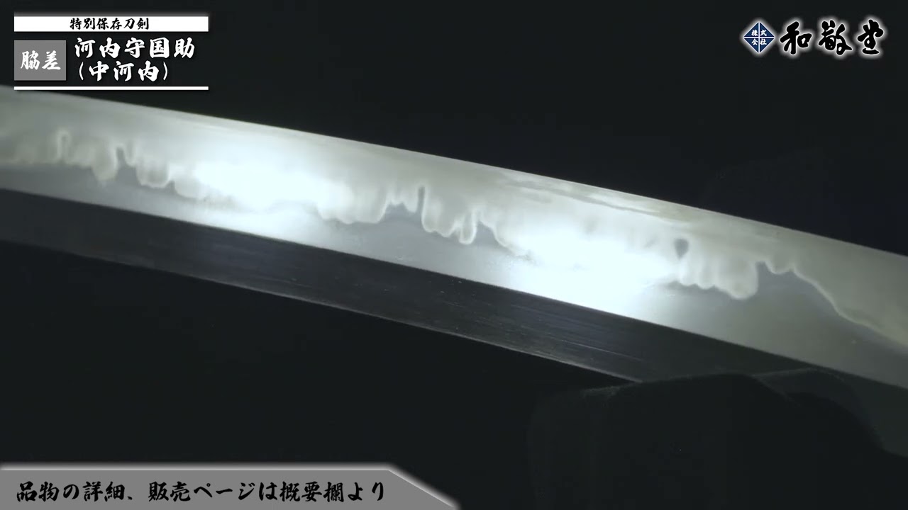 【拳形丁子】脇差　河内守国助（中河内）　刃文　中河内の代名詞である拳の形をした拳形丁子刃を焼く、匂出来となり、匂口明るく冴える