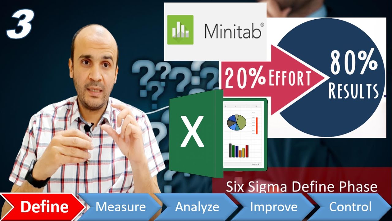 D5-Pareto chart (20-80 rule)| Excel |Minitab |  Six Sigma principles (Arabic)مخطط باريتو
