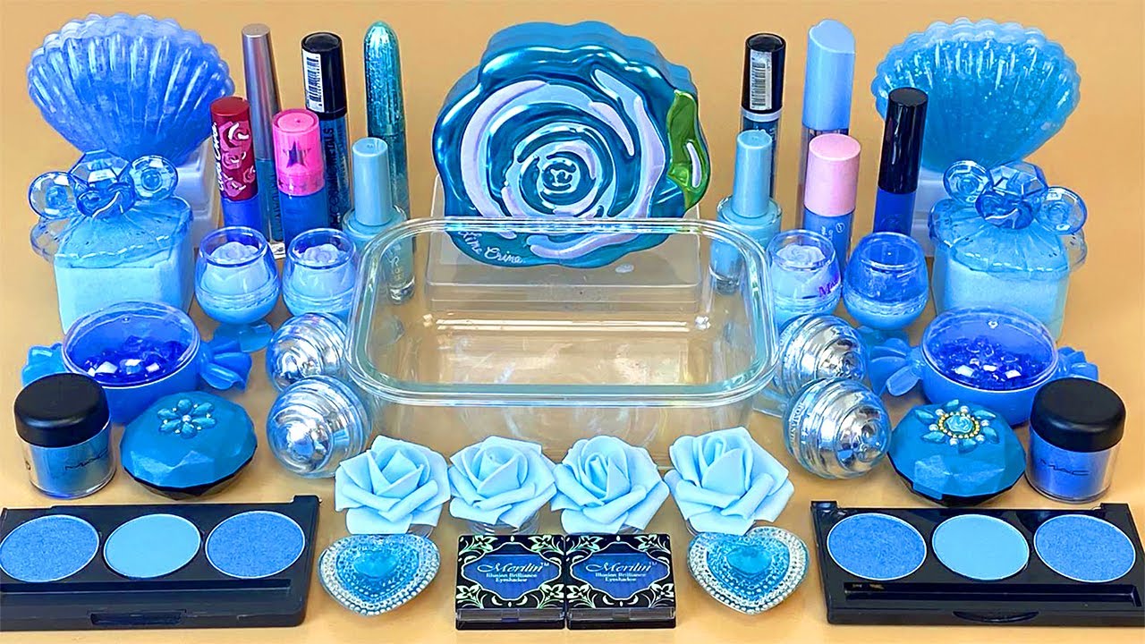 BLUE SLIME 💙 Mixing makeup and glitter into Clear Slime 💯% ASMR Satisfying Slime Videos 1080p