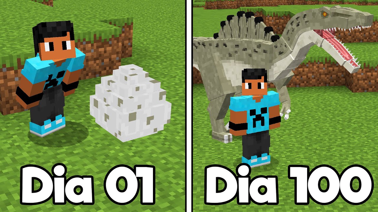 Sobrevivi 100 DIAS no MUNDO DE DINOSSAUROS no Minecraft - O FILME