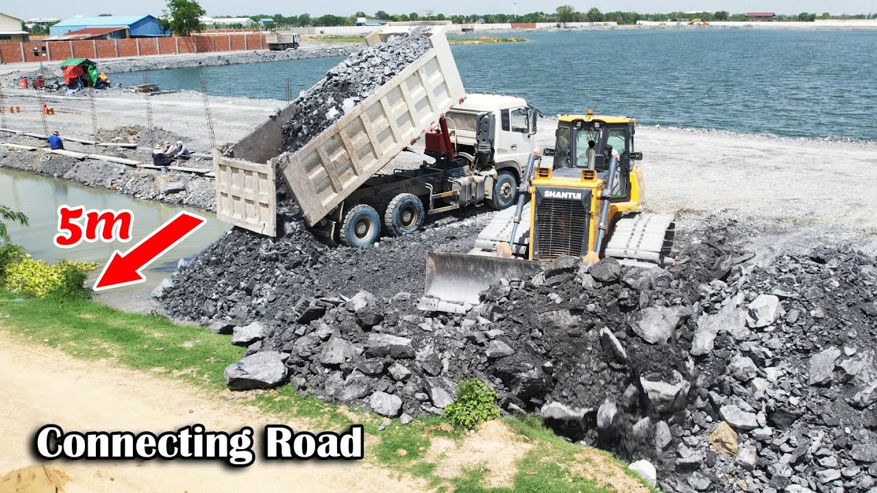 EP32.Amazing Skills Connecting Private To Public Road Operation By Dozer&Dump Truck Unloading Stones