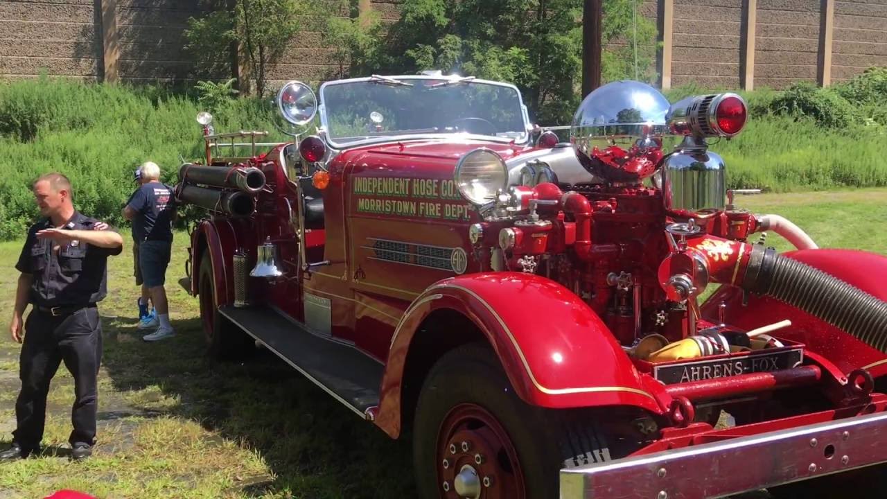 Morristown Fire 1947 Ahrens Fox drafting water in Denville