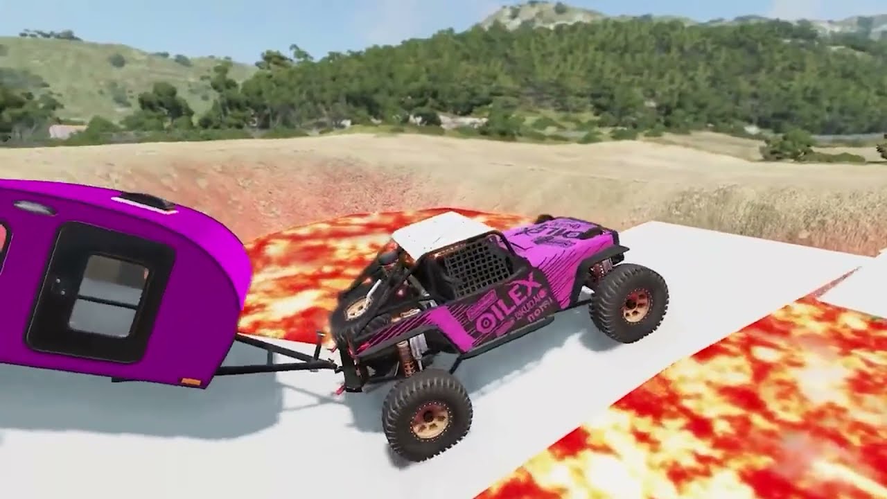 Cars vs Giant Lava Pit - BeamNG.drive