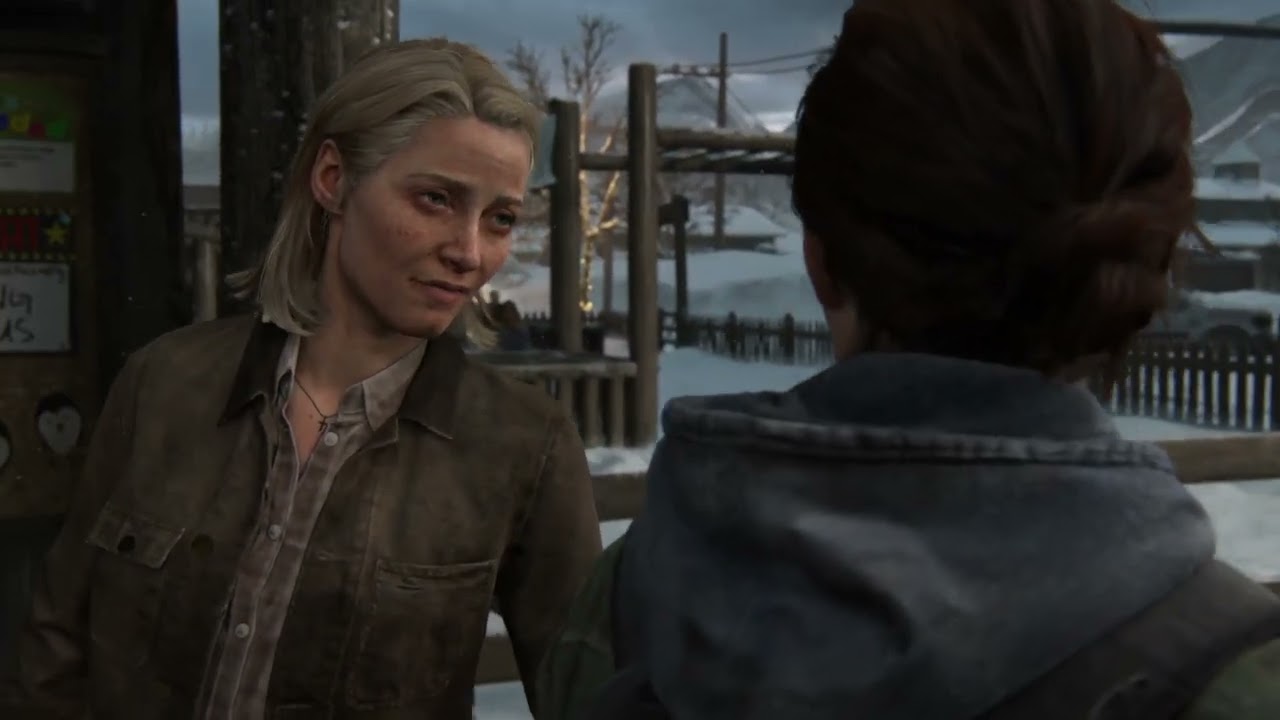 The Last Of Us II snow ball fight ellie and dina vs kids