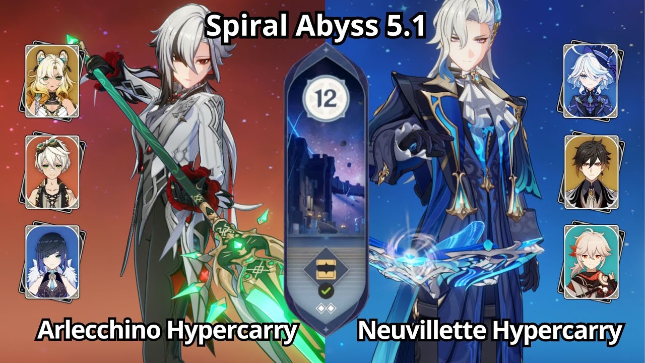 C0 Arlecchino Hypercarry & C0 Neuvillette Hypercarry - Spiral Abyss 5.1 Floor 12 Genshin Impact