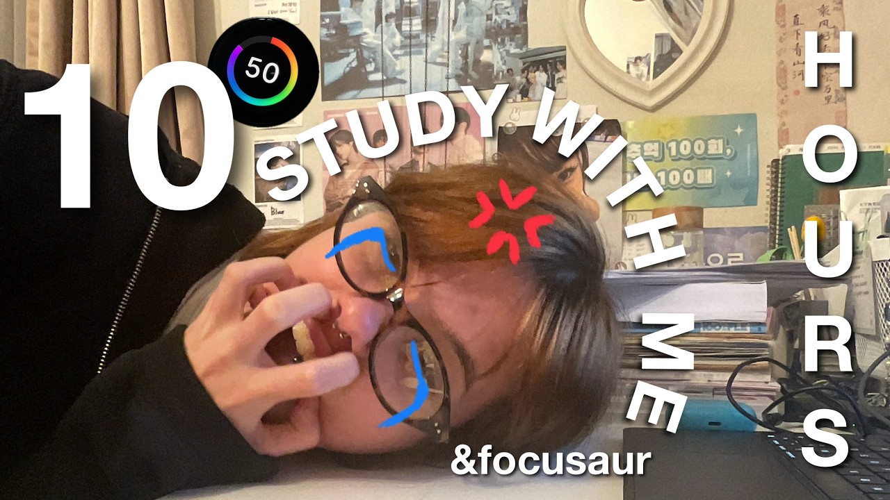 study with me (& the focusaur) live: 10 hours (real sounds, no music, 50/10 pomodoro technique) 🌷
