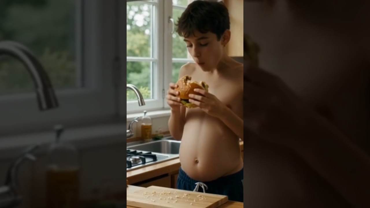 He got a big belly while eating 🍔 #shorts #bigbelly #satisfying #stuffing #bellyboys #belly #stuffed